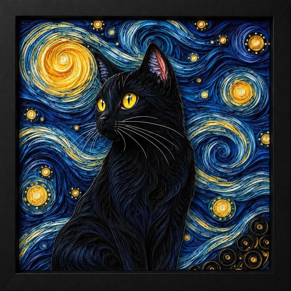 8 X 8 Framed Black Cat Starry 3725
